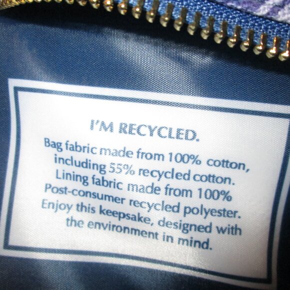 AERIN LAUDER Recycled material Blue Floral Make up square bag zippered NEW - Picture 4 of 5